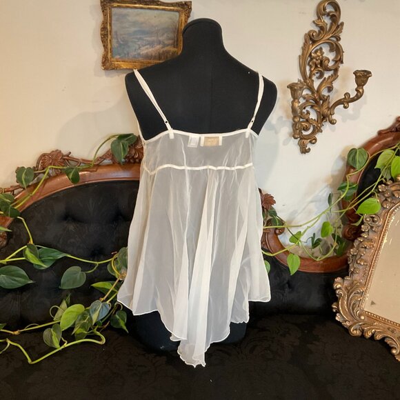 Vintage Victoria's Secret Gold Sheer Lace Babydoll Mini Slip Dress Size M White - Picture 3 of 4